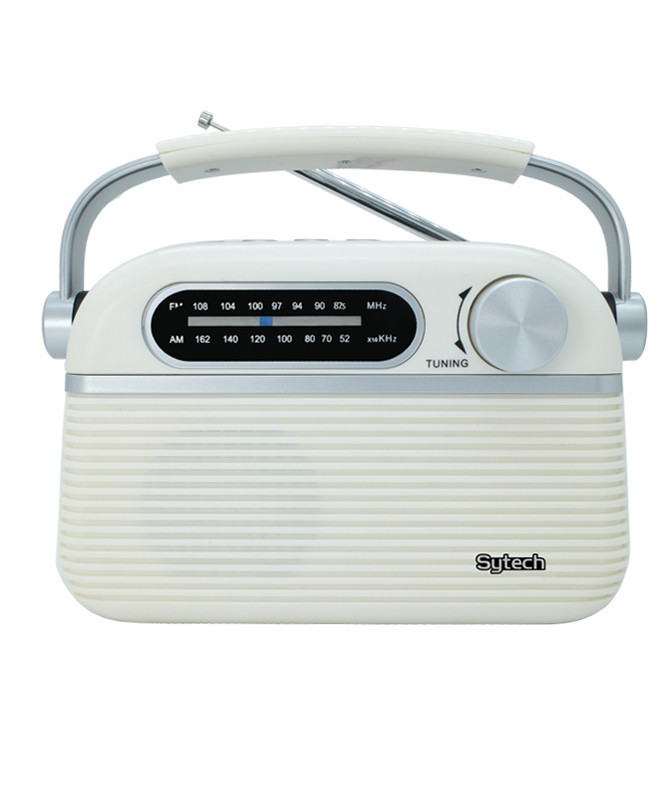 VINTAGE PORTABLE RADIO, AM/FM, BLUETOOTH, AC/DC, RECHARGEABLE, BLACK (SYTECH)