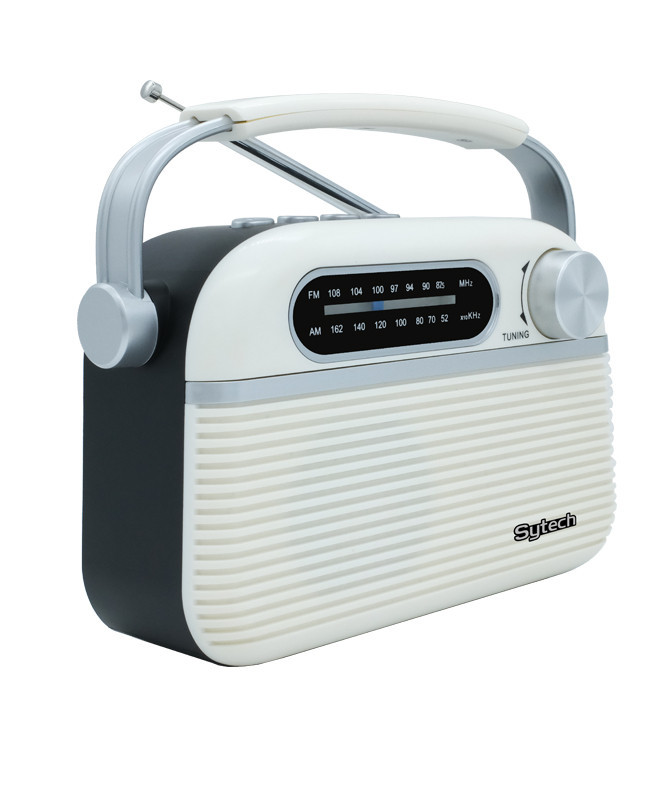 VINTAGE PORTABLE RADIO, AM/FM, BLUETOOTH, AC/DC, RECHARGEABLE, BLACK (SYTECH)