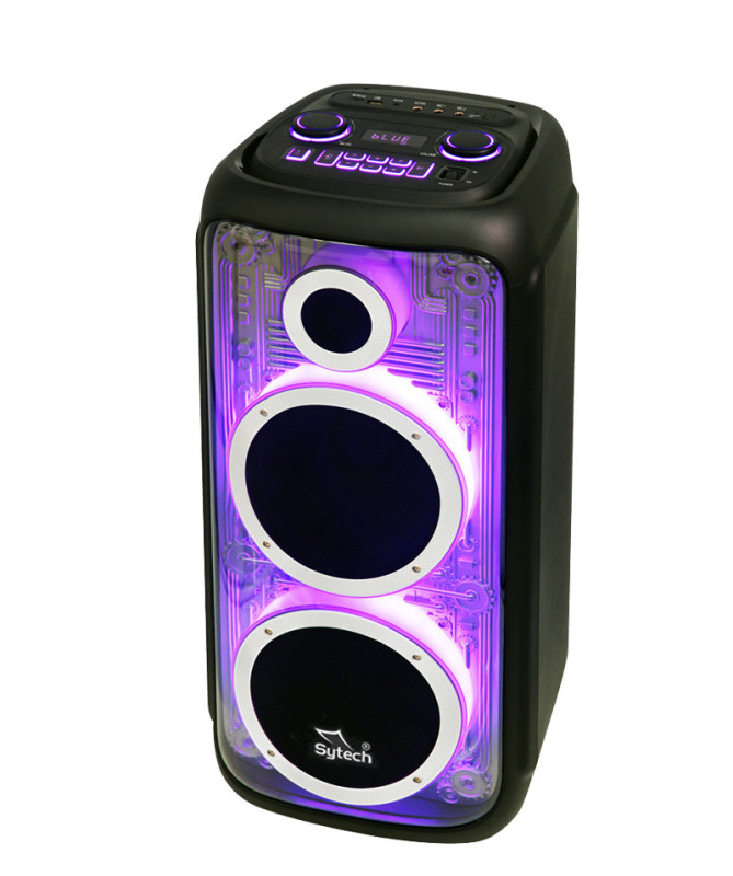 SISTEMA ACÚSTICO, "STORMGLASS 628",2x10", 100W RMS/300W PMPO, RECARGABLE, TWS, FM, M.I. MD, (SYTECH)