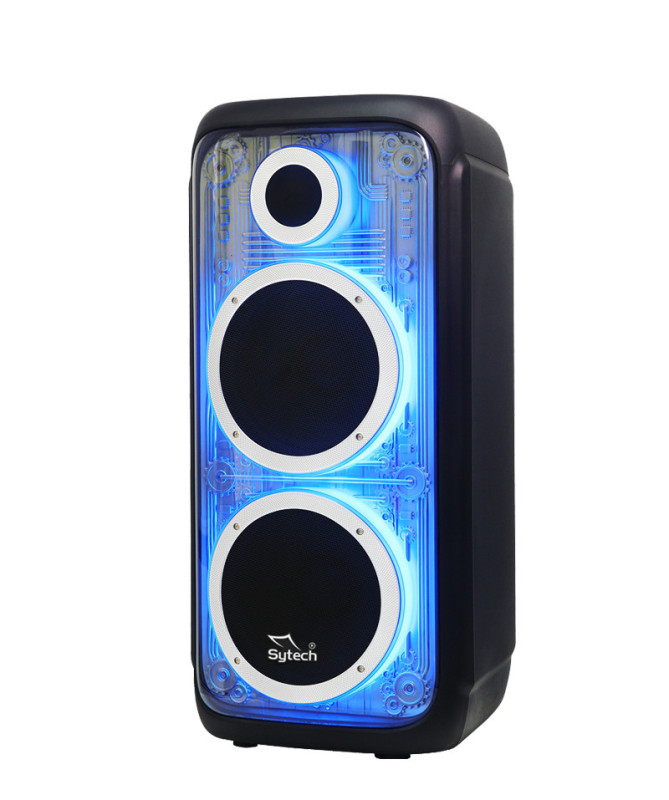 SISTEMA ACÚSTICO, "STORMGLASS 628",2x10", 100W RMS/300W PMPO, RECARGABLE, TWS, FM, M.I. MD, (SYTECH)