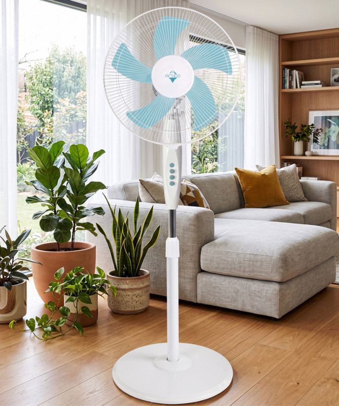 VENTILADOR 3 EN 1, PIE, PARED, MESA, 16", 50W, 5 ASPAS, BASE CIRCULAR, BLANCO (ARTICO)