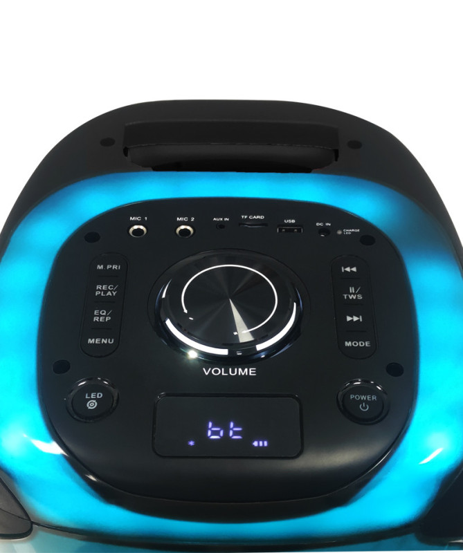 ALTAVOZ "NEON BLAST" 2X8", 60W. RMS/180W PMPO, RECARGABLE, BT,MIC,LED,MD (SYTECH)