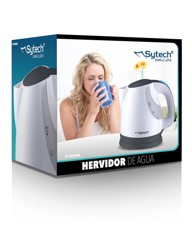 HERVIDORA ELECTRICA SIN CABLE, 1.6 LITRO, BASE GIRATORIA 360, BLANCO (SYTECH)