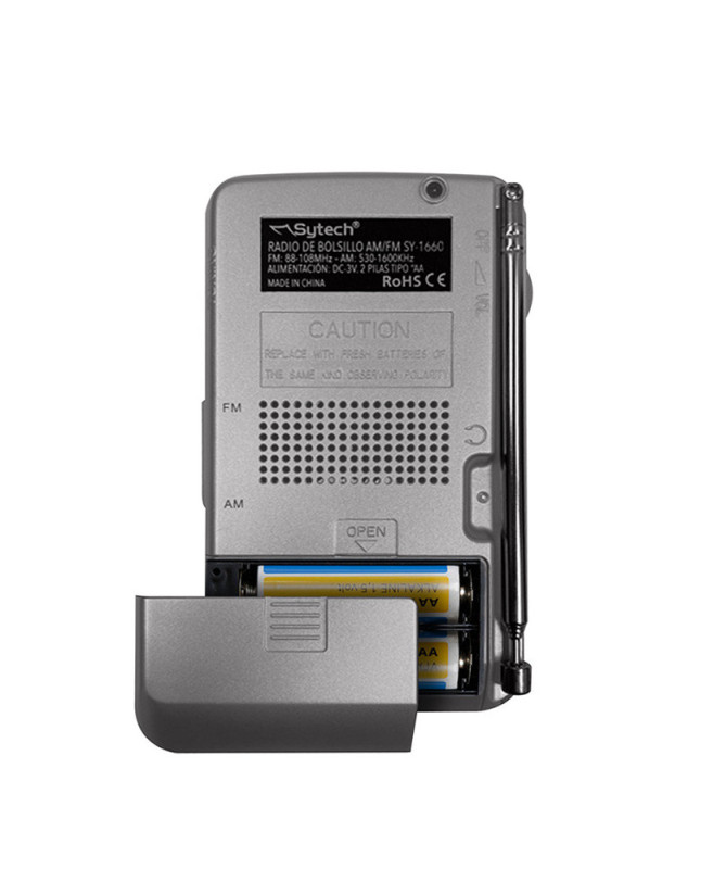 RADIO DE BOLSILLO AM-FM, ALTAVOZ, VERTICAL, PLATA (SYTECH)