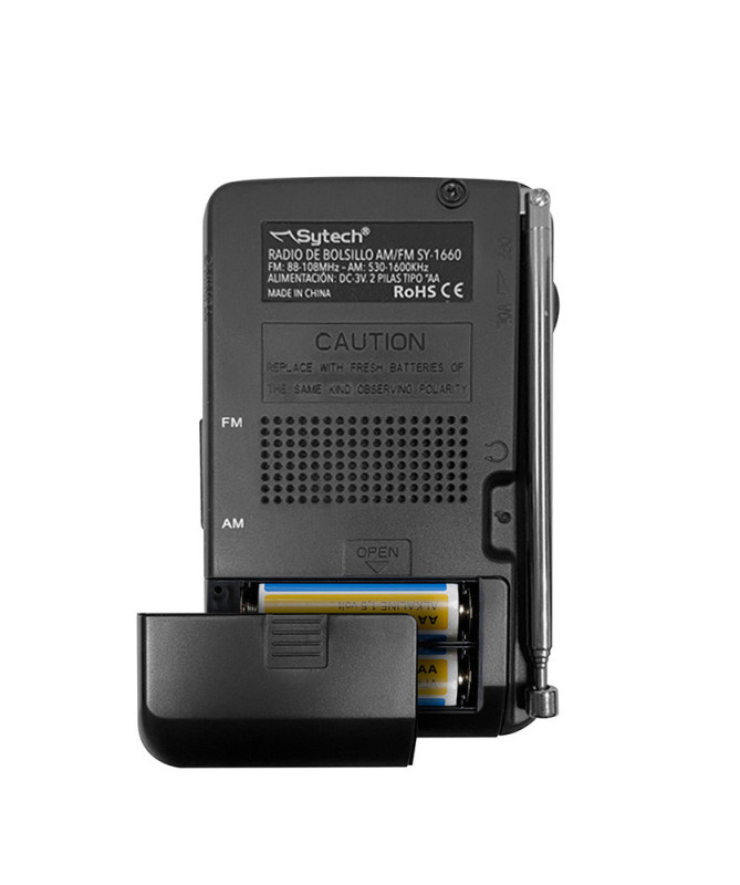 RADIO DE BOLSILLO AM-FM, ALTAVOZ, VERTICAL, NEGRO (SYTECH)