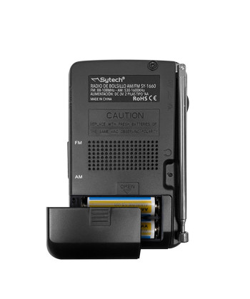 POCKET AM-FM RADIO, SPEAKER, VERTICAL, BLACK (SYTECH)