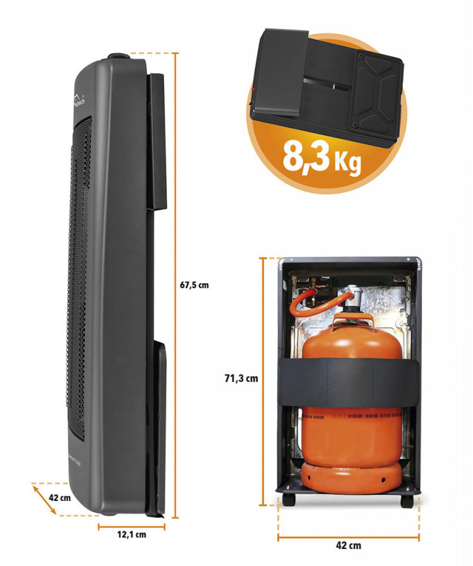 ESTUFA DE GAS LLAMA AZUL, PLEGABLE, SISTEMA ODS, 4.2KW, ASAS, RUEDAS, (SYTECH)