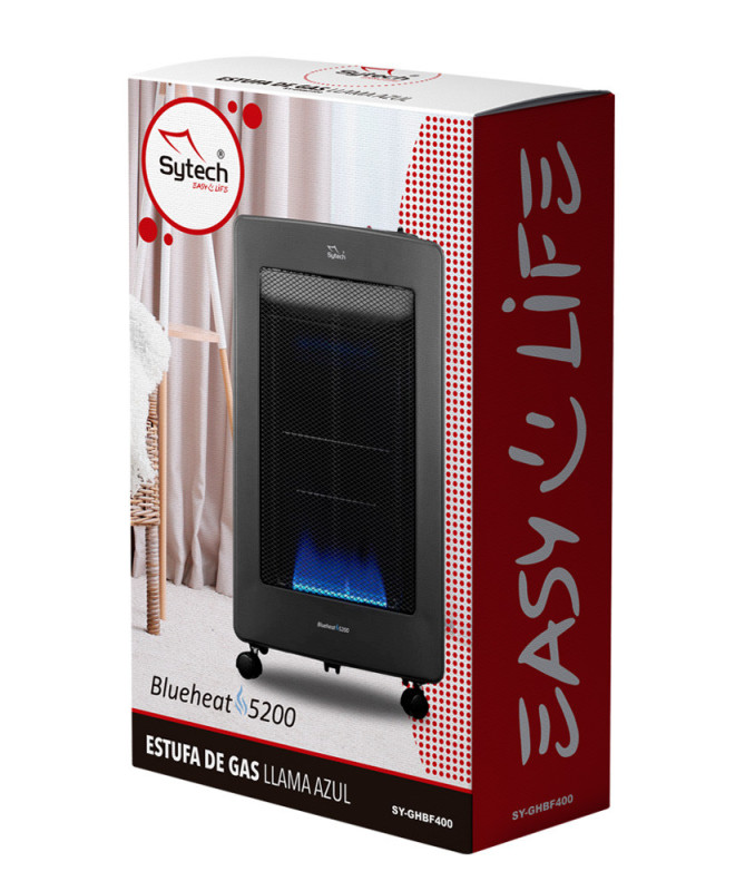 ESTUFA DE GAS LLAMA AZUL, PLEGABLE, SISTEMA ODS, 4.2KW, ASAS, RUEDAS, (SYTECH)