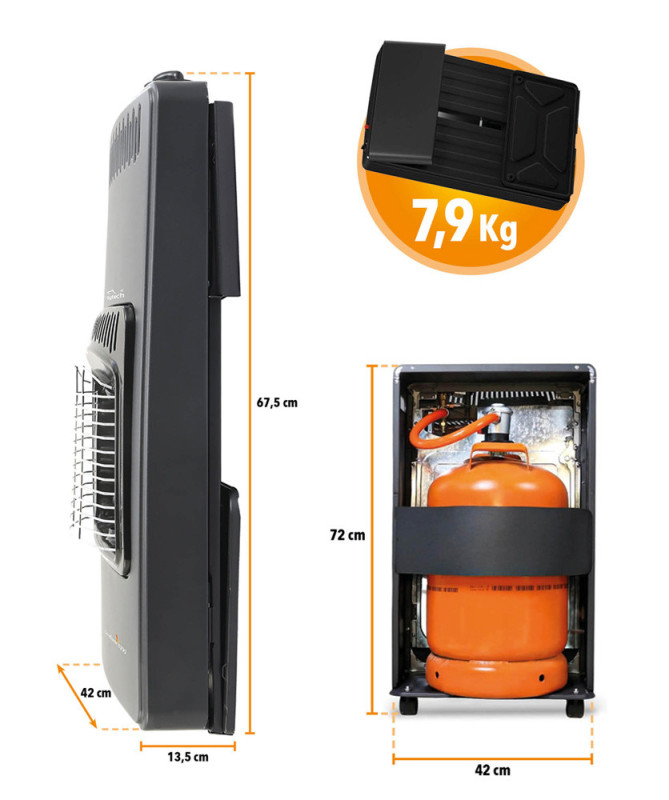 ESTUFA DE GAS CERAMICA, PLEGABLE, SISTEMA ODS, 4.2KW, ASAS, RUEDAS (SYTECH)