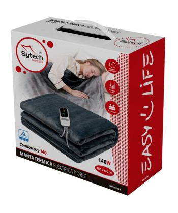 ELECTRIC HEATED BLANKET XL, 140W, 9 LEVELS, 9 TIMERS, AUTO SHUT-OFF, 180X130CM. (SYTECH)