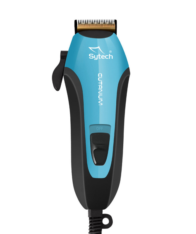 CORTA PELO ELECTRICO PRO, CUCHILLAS TITANIO, 10W., 4 PEINES, AZUL (SYTECH)