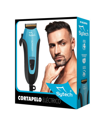 CORTA PELO ELECTRICO PRO, CUCHILLAS TITANIO, 10W., 4 PEINES, AZUL (SYTECH)