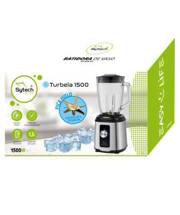 BATIDORA DE VASO DE CRISTAL, CUCHILLAS TIT. 1500W., 1.5L, INOX (SYTECH)