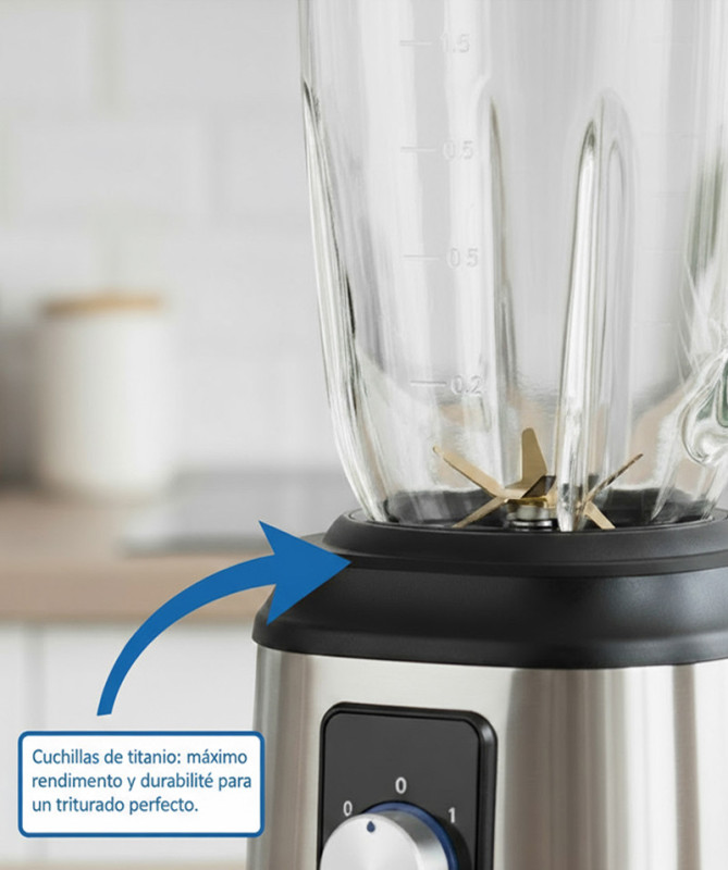 BATIDORA DE VASO DE CRISTAL, CUCHILLAS TIT. 1500W., 1.5L, INOX (SYTECH) BATIDORA DE VASO DE CRISTAL, CUCHILLAS TIT. 1500W., 1.5L, INOX (SYTECH)