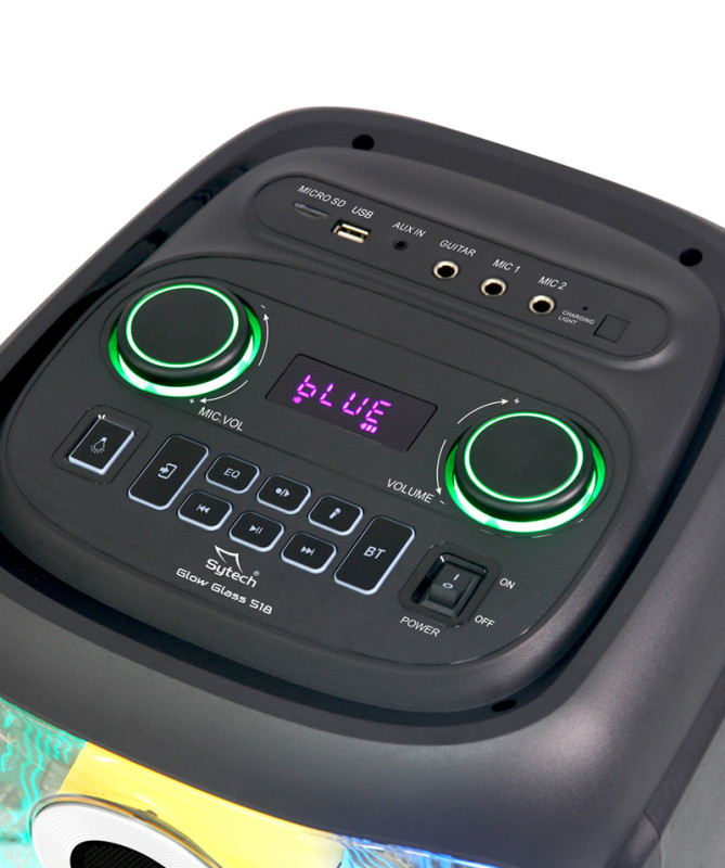 ACOUSTIC SYSTEM, 2x8", 80W RMS / 240W PMPO, RECHARGEABLE, TWS, FM, M.I, M.D, "GLOWGLASS 518" (SYTECH