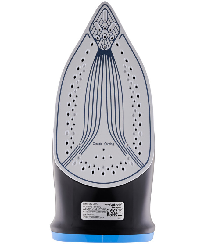 PLANCHA DE VAPOR, 2200W., SUELA CERAMICA, ANTICAL, ANTIGOTEO, AZUL (SYTECH)