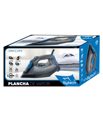 PLANCHA DE VAPOR, 2200W., SUELA CERAMICA, ANTICAL, ANTIGOTEO, AZUL (SYTECH)