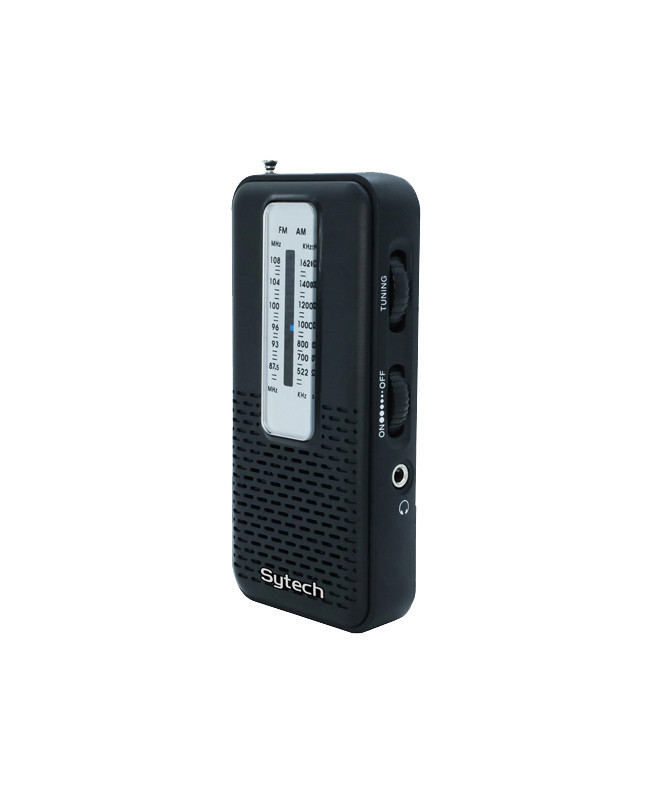 POCKET RADIO, AM/FM, EARPHONE INPUT, BLACK (SYTECH)
