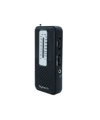 POCKET RADIO, AM/FM, EARPHONE INPUT, BLACK (SYTECH)