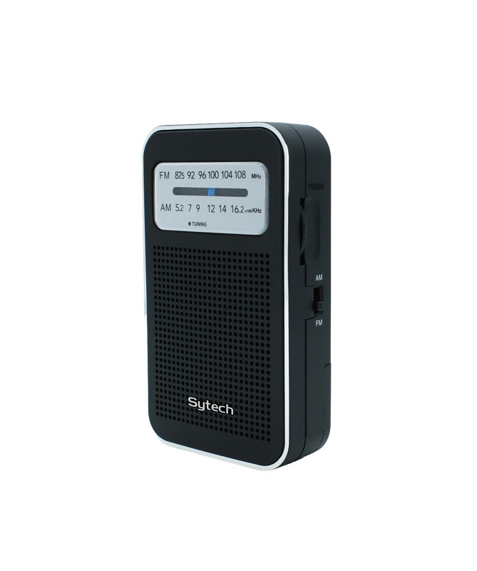 POCKET RADIO, AM/FM, EARPHONE INPUT, BLACK (SYTECH)