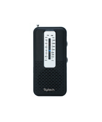 POCKET RADIO, AM/FM, EARPHONE INPUT, BLACK (SYTECH)