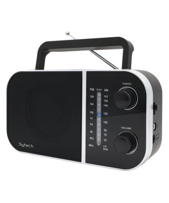 PORTABLE RADIO, 2-BAND (AM-FM), BATTERY AND AC POWER, BLACK (SYTECH)